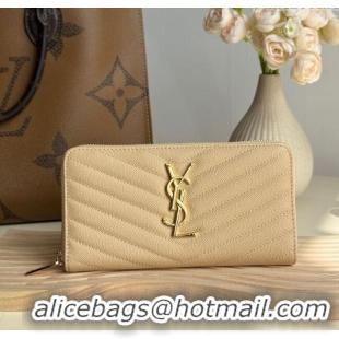 Trendy Design Saint Laurent Cassandre Matelasse Zip Around Wallet in Grained Leather 358094 Beige 2025