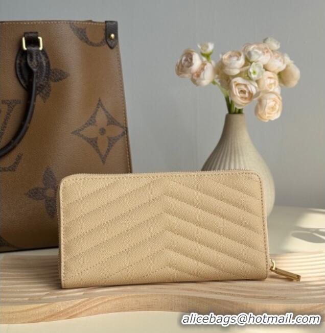 Trendy Design Saint Laurent Cassandre Matelasse Zip Around Wallet in Grained Leather 358094 Beige 2025