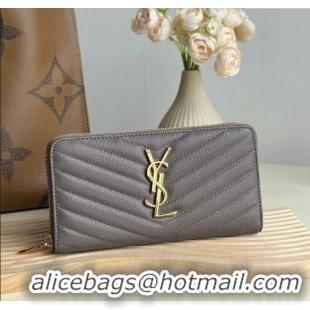 Inexpensive Saint Laurent Cassandre Matelasse Zip Around Wallet in Grained Leather 358094 Grey 2025