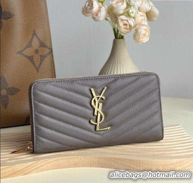 Inexpensive Saint Laurent Cassandre Matelasse Zip Around Wallet in Grained Leather 358094 Grey 2025