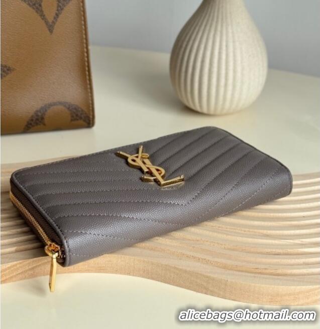 Inexpensive Saint Laurent Cassandre Matelasse Zip Around Wallet in Grained Leather 358094 Grey 2025