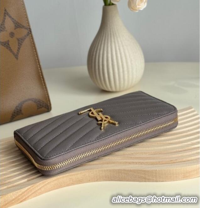 Inexpensive Saint Laurent Cassandre Matelasse Zip Around Wallet in Grained Leather 358094 Grey 2025