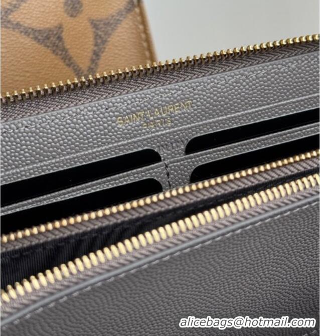 Inexpensive Saint Laurent Cassandre Matelasse Zip Around Wallet in Grained Leather 358094 Grey 2025
