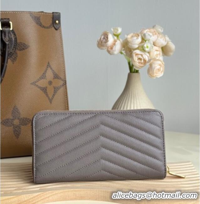 Inexpensive Saint Laurent Cassandre Matelasse Zip Around Wallet in Grained Leather 358094 Grey 2025