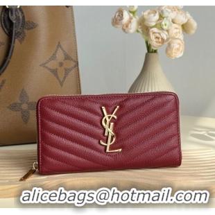Super Quality Saint Laurent Cassandre Matelasse Zip Around Wallet in Grained Leather 358094 Burgundy 2025