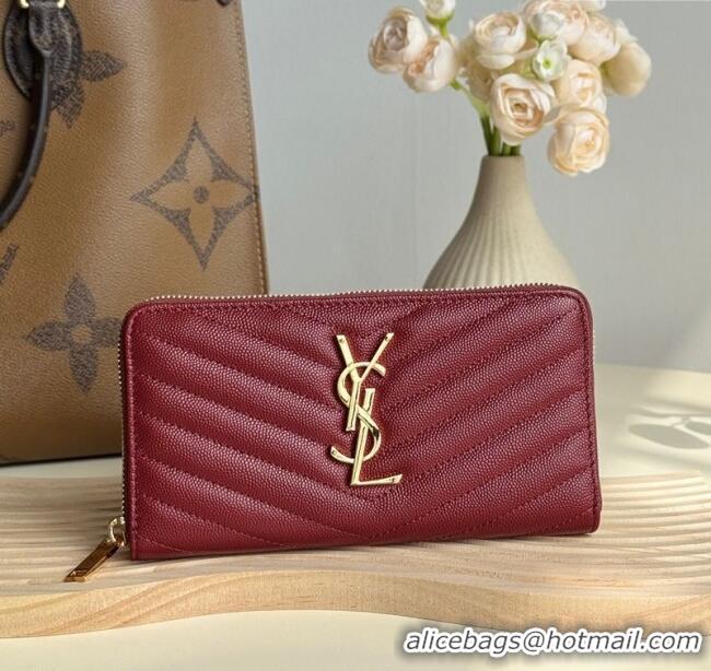 Super Quality Saint Laurent Cassandre Matelasse Zip Around Wallet in Grained Leather 358094 Burgundy 2025