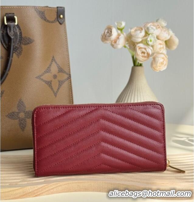 Super Quality Saint Laurent Cassandre Matelasse Zip Around Wallet in Grained Leather 358094 Burgundy 2025