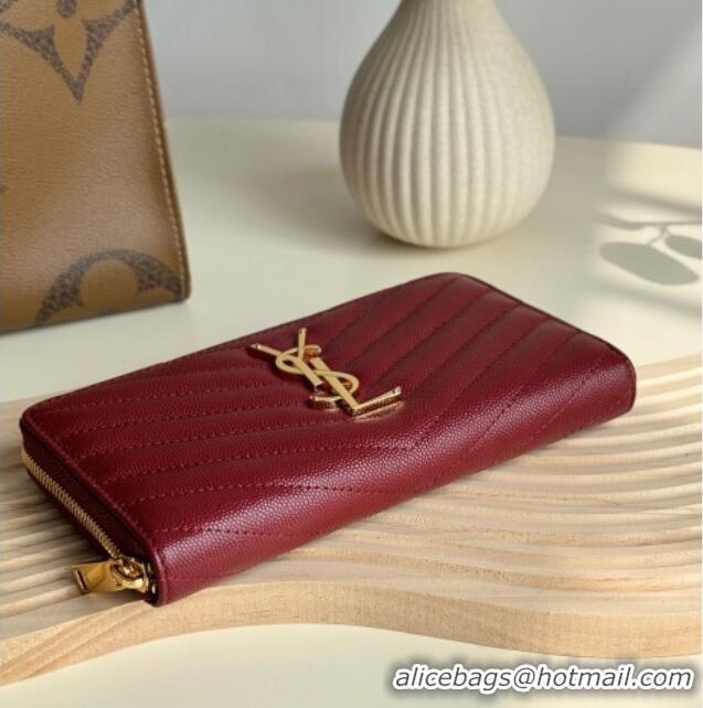 Super Quality Saint Laurent Cassandre Matelasse Zip Around Wallet in Grained Leather 358094 Burgundy 2025