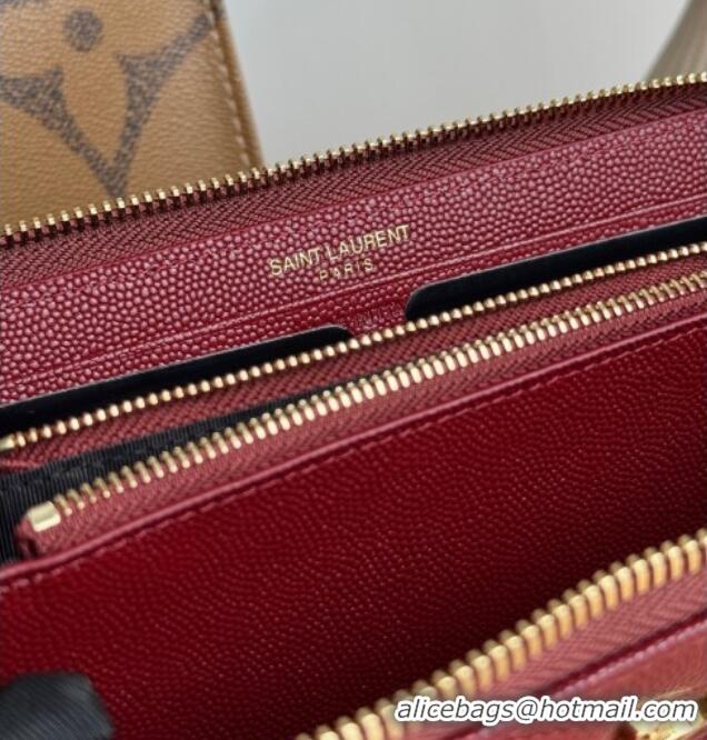 Super Quality Saint Laurent Cassandre Matelasse Zip Around Wallet in Grained Leather 358094 Burgundy 2025
