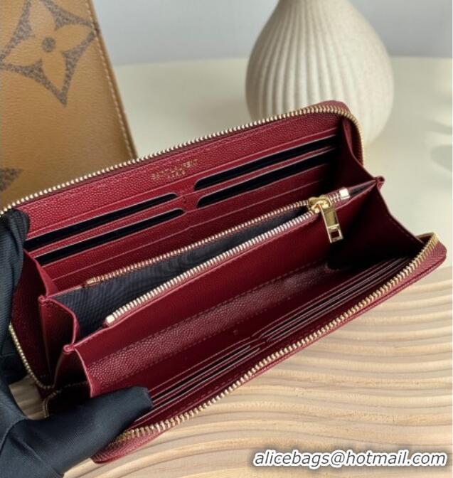 Super Quality Saint Laurent Cassandre Matelasse Zip Around Wallet in Grained Leather 358094 Burgundy 2025