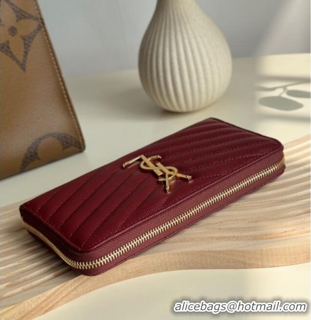 Super Quality Saint Laurent Cassandre Matelasse Zip Around Wallet in Grained Leather 358094 Burgundy 2025