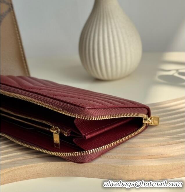 Super Quality Saint Laurent Cassandre Matelasse Zip Around Wallet in Grained Leather 358094 Burgundy 2025