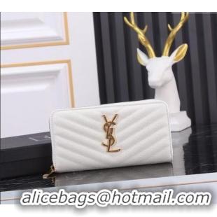 Buy Grade Saint Laurent Cassandre Matelasse Zip Around Wallet in Grained Leather 358094 White 2025