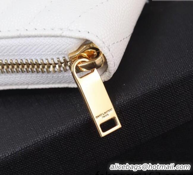 Buy Grade Saint Laurent Cassandre Matelasse Zip Around Wallet in Grained Leather 358094 White 2025