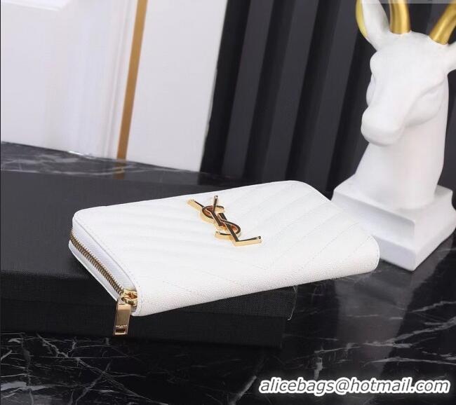 Buy Grade Saint Laurent Cassandre Matelasse Zip Around Wallet in Grained Leather 358094 White 2025