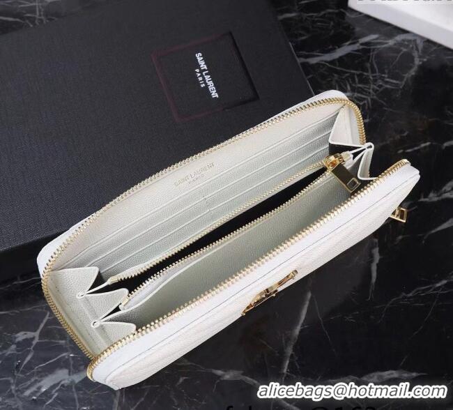 Buy Grade Saint Laurent Cassandre Matelasse Zip Around Wallet in Grained Leather 358094 White 2025