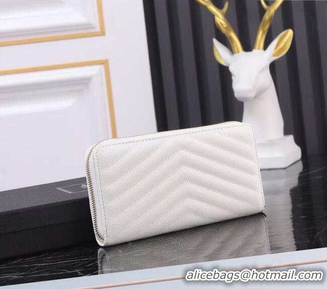 Buy Grade Saint Laurent Cassandre Matelasse Zip Around Wallet in Grained Leather 358094 White 2025