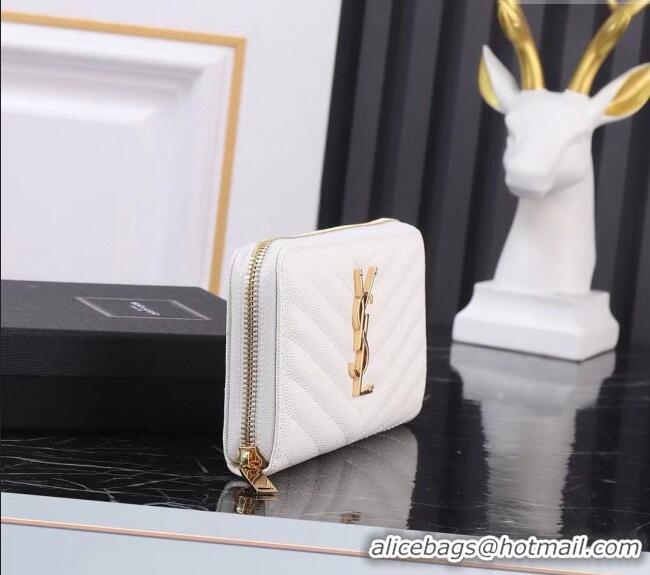 Buy Grade Saint Laurent Cassandre Matelasse Zip Around Wallet in Grained Leather 358094 White 2025