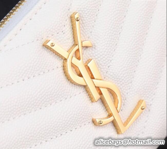 Buy Grade Saint Laurent Cassandre Matelasse Zip Around Wallet in Grained Leather 358094 White 2025