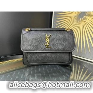 Low Cost Saint Laurent Medium Niki Bag in Elephant-Grained Lambskin 633178 Black/Gold 2025