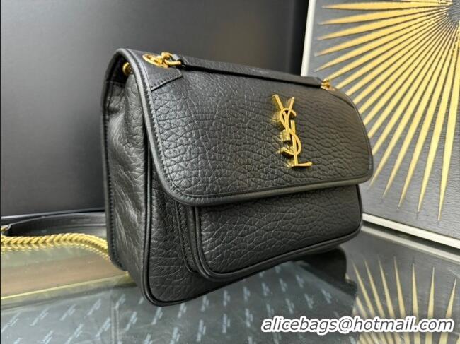 Low Cost Saint Laurent Medium Niki Bag in Elephant-Grained Lambskin 633178 Black/Gold 2025