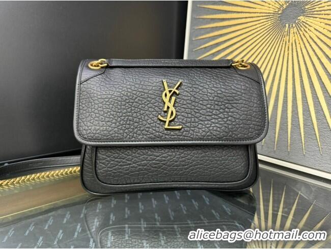 Low Cost Saint Laurent Medium Niki Bag in Elephant-Grained Lambskin 633178 Black/Gold 2025