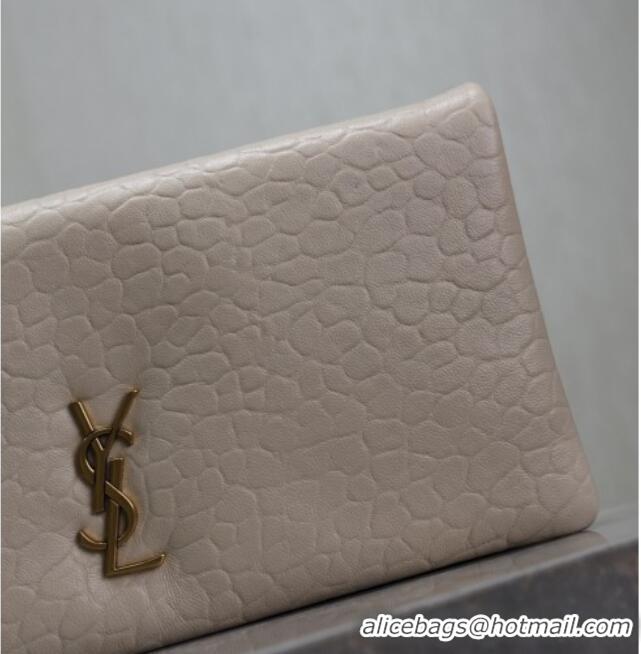 New Design Saint Laurent Calypso Mini Bag in Elephant-Grained Leather 801772 White 2025
