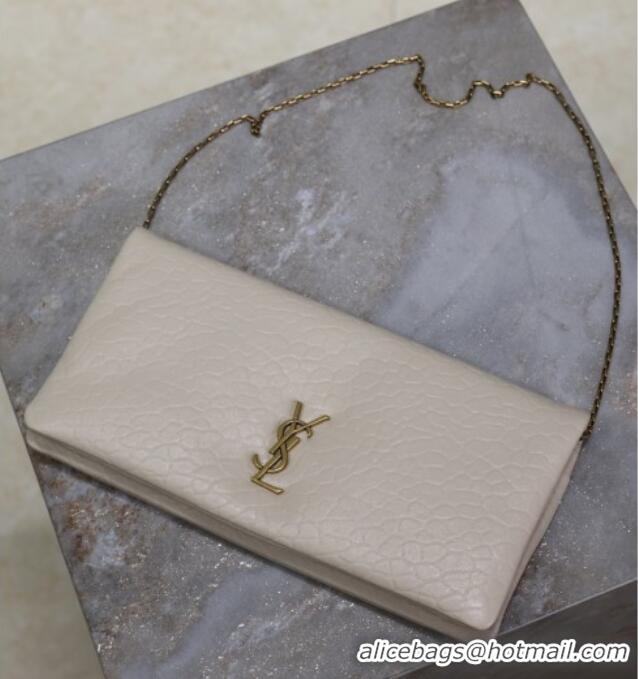 New Design Saint Laurent Calypso Mini Bag in Elephant-Grained Leather 801772 White 2025