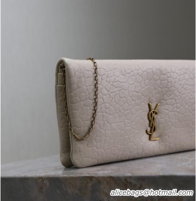 New Design Saint Laurent Calypso Mini Bag in Elephant-Grained Leather 801772 White 2025