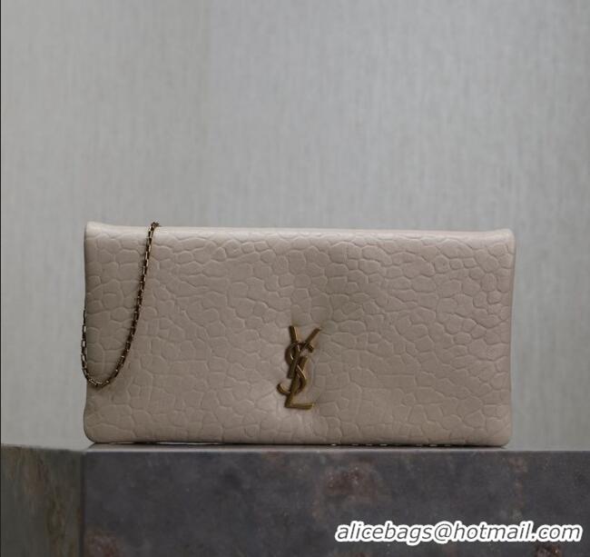 New Design Saint Laurent Calypso Mini Bag in Elephant-Grained Leather 801772 White 2025