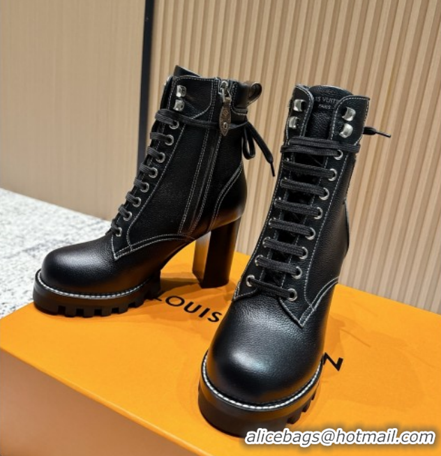Grade Quality Louis Vuitton Star Trail Ankle Boots 9cm in Grained Caflskin Black 5111408