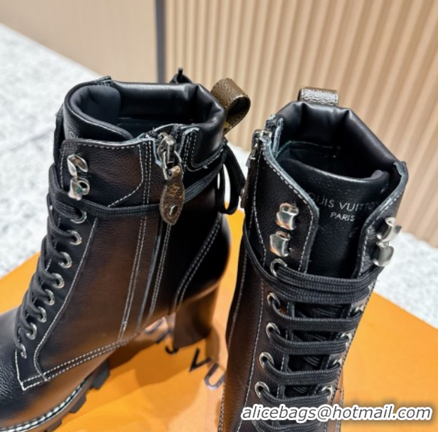 Grade Quality Louis Vuitton Star Trail Ankle Boots 9cm in Grained Caflskin Black 5111408