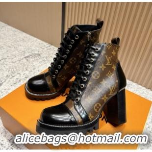Luxury Louis Vuitton Star Trail Ankle Boots 9cm in Monogram Canvas & Shiny Calfskin LV111823 Black/Brown
