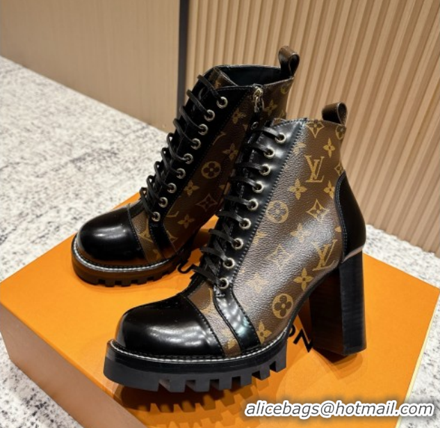 Luxury Louis Vuitton Star Trail Ankle Boots 9cm in Monogram Canvas & Shiny Calfskin LV111823 Black/Brown