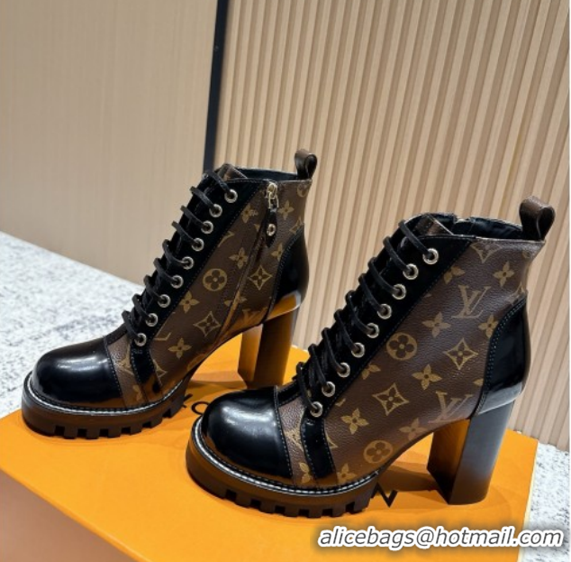 Luxury Louis Vuitton Star Trail Ankle Boots 9cm in Monogram Canvas & Shiny Calfskin LV111823 Black/Brown