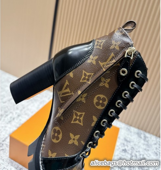 Luxury Louis Vuitton Star Trail Ankle Boots 9cm in Monogram Canvas & Shiny Calfskin LV111823 Black/Brown
