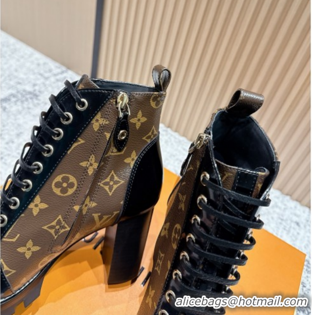 Luxury Louis Vuitton Star Trail Ankle Boots 9cm in Monogram Canvas & Shiny Calfskin LV111823 Black/Brown