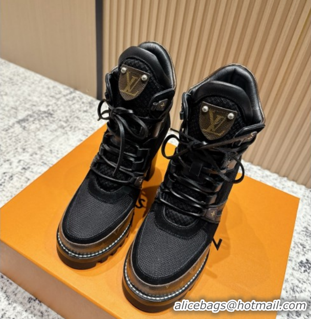 Most Popular Louis Vuitton Star Trail Ankle Boots 9cm in Mesh, Suede & Caflskin LV111826 Black
