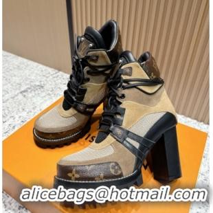Expensive Louis Vuitton Star Trail Ankle Boots 9cm in Mesh, Suede & Caflskin LV111828 Khaki