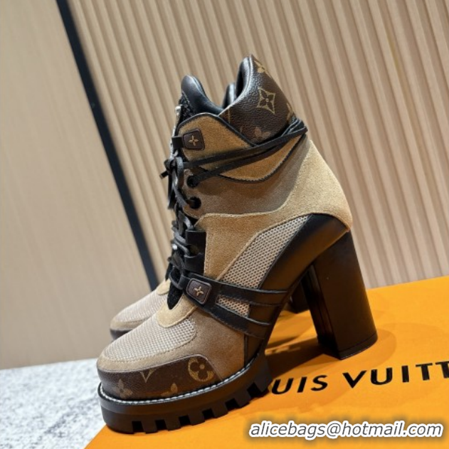 Expensive Louis Vuitton Star Trail Ankle Boots 9cm in Mesh, Suede & Caflskin LV111828 Khaki