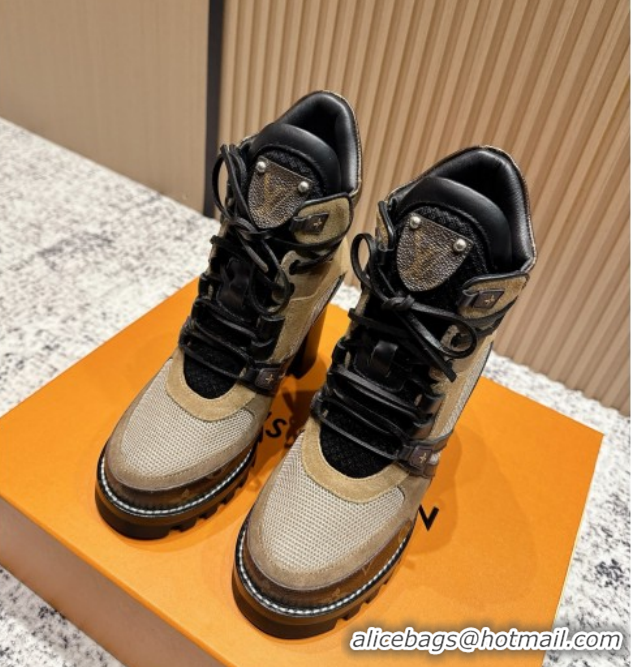 Expensive Louis Vuitton Star Trail Ankle Boots 9cm in Mesh, Suede & Caflskin LV111828 Khaki