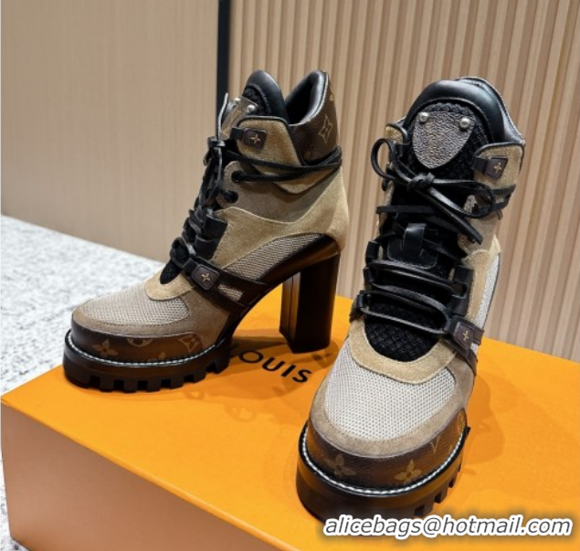 Expensive Louis Vuitton Star Trail Ankle Boots 9cm in Mesh, Suede & Caflskin LV111828 Khaki