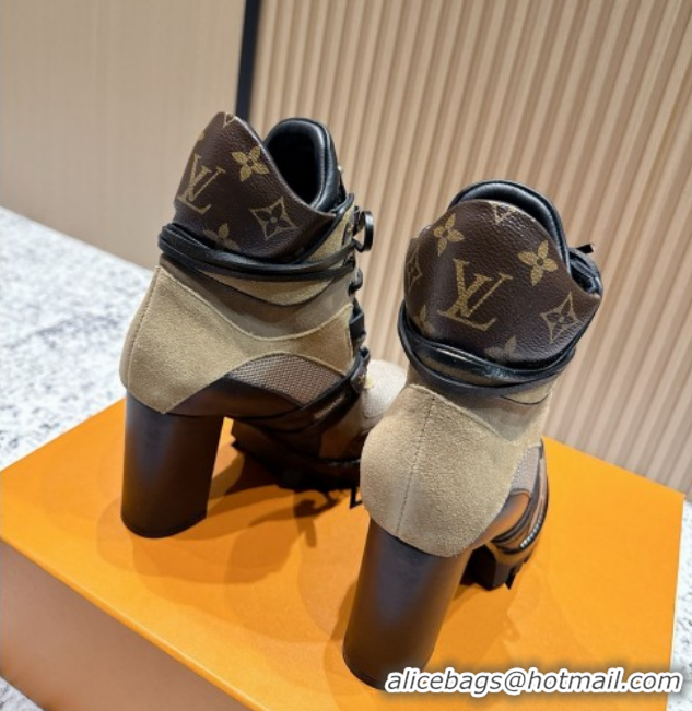 Expensive Louis Vuitton Star Trail Ankle Boots 9cm in Mesh, Suede & Caflskin LV111828 Khaki