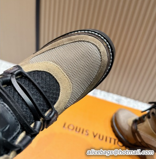 Expensive Louis Vuitton Star Trail Ankle Boots 9cm in Mesh, Suede & Caflskin LV111828 Khaki