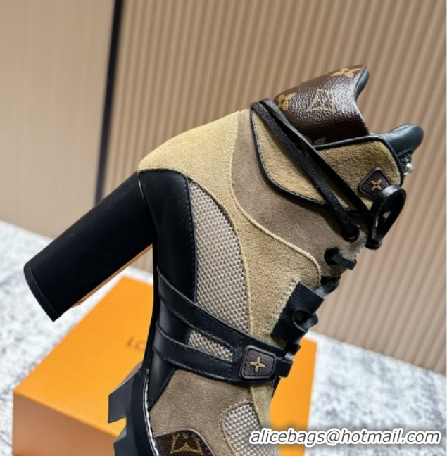 Expensive Louis Vuitton Star Trail Ankle Boots 9cm in Mesh, Suede & Caflskin LV111828 Khaki