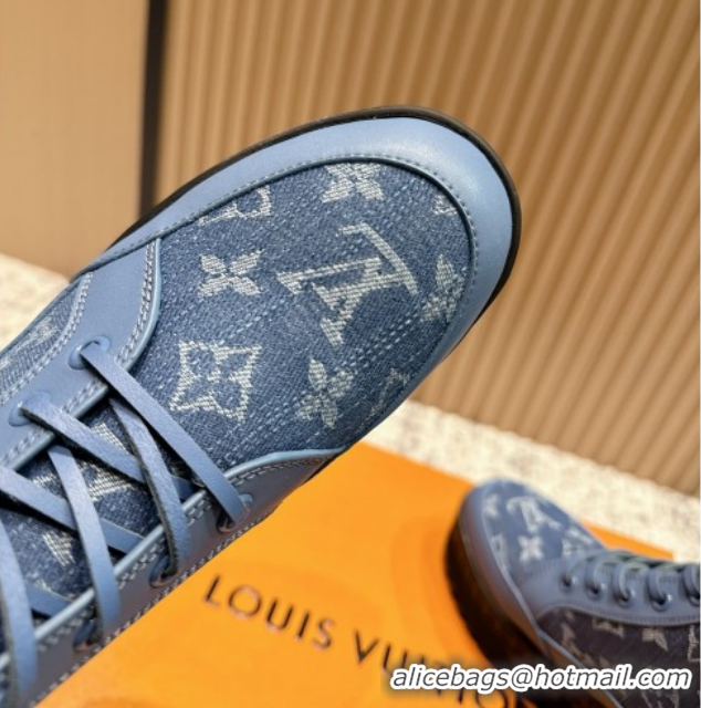 Fashion Louis Vuitton Laureate Platform Desert Ankle Boots in Monogram Denim 7cm LV111901 Blue