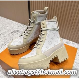 Best Grade Louis Vuitton Laureate Platform Desert Ankle Boots in Monogram 7cm LV111902 Beige