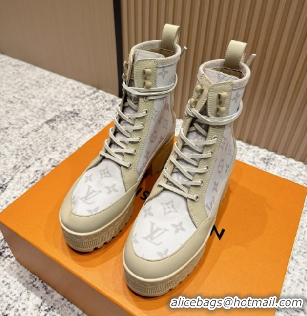 Best Grade Louis Vuitton Laureate Platform Desert Ankle Boots in Monogram 7cm LV111902 Beige