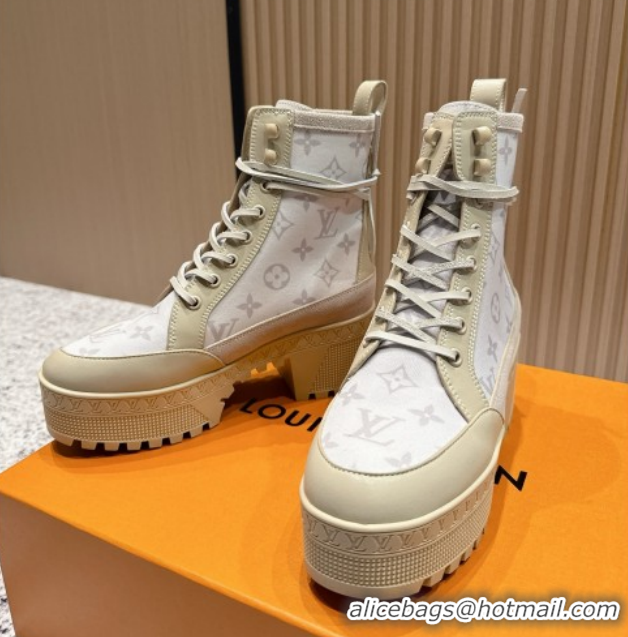 Best Grade Louis Vuitton Laureate Platform Desert Ankle Boots in Monogram 7cm LV111902 Beige