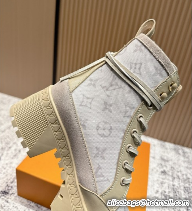 Best Grade Louis Vuitton Laureate Platform Desert Ankle Boots in Monogram 7cm LV111902 Beige
